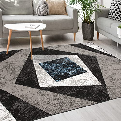 Mazovia Modern Teppich - Kurzflor - Teppich für Wohnzimmer, Schlafzimmer, Esszimmer - ÖKO-TEX Wohnzimmerteppich, Robust und pflegeleicht, Niedrige Florhöhe – Teppiche - grau blau 250 x 350 cm