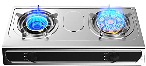 IBOWZ Plaque de Cuisson Gaz Table de Cuisson à gaz Plaque de Cuisson à gaz en Acier Inoxydable avec 2 Champs de Chauffage et Anneaux de Plaque de Cuisson en Acier Inoxydable antidérapants,pour réc