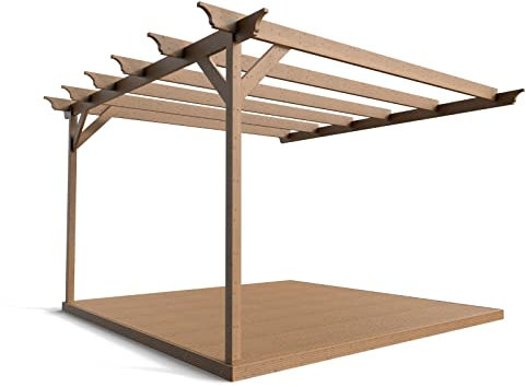 Arbor Garden Solutions Wall mounted pergola and decking complete diy kit (3m x 3m Champion design, Rustic brown finish)