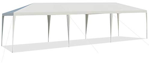 GOPLUS 3X9M Gartenpavillon, Wasserdichter Faltpavillon mit UV-Schutz für Außenbereich, Stabiles Partyzelt mit PE-Plane für Strand, Hochzeit, Camping & Festival, Schnelle Montage, Weiß