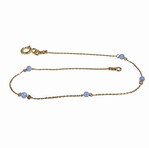 Zierliches Opal-Fußkettchen für den Strand, minimalistisch, mit Gold gefüllt, 14 Karat Perlen, synthetischer Opal, Schmuck, Länge 22,9 cm + Verlängerung