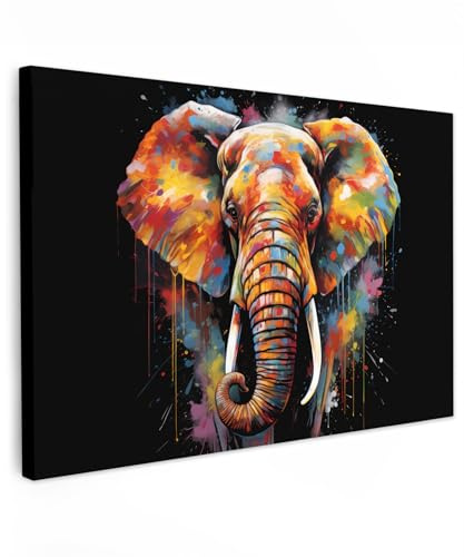 MuchoWow© Quadros Decoração Sala Cuadros Decoracion Dormitorios Lienzos | 60x40 cm - Decorativos para Modernos Elefante - Graffiti - Negro - Animales - Colores