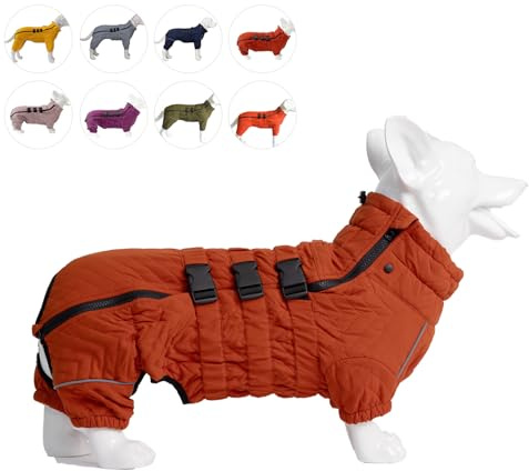 lovelonglong Warmer Hundemantel, doppellagig, Hundeweste, 4 Beine bedeckt, winddicht, wasserdicht, reflektierend, warme Hundeweste, Outdoor, Skaten, Hundekostüm für Corgis Dackel, Orange, D-S