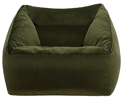 icon Natalia Velvet Bean Bag Chair, Olive Green, Large Adult Bean Bag with Filling Included, Accent Chair, Armchair, Living Room Furniture, Bedroom Furniture