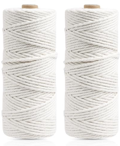 AUAUY Hilo Macrame 3mm X 100m, 2Pz Beige Cuerda Macrame 3mm, Cuerda Macrame 4 Hilos de Cuerda de AlgodóN, Hilos Macrame, Cuerda Algodon Hilo de Macrame para Macrame Pared, Cesta Regalo, AtrapasueñOs