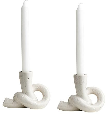 BradOc Seilknoten Kerzenständer 2er Set, Keramik Kerzenhalter für Stabkerzen Deko Kerzenleuchter Tischdekoration Ornament für Hochzeit Weihnachten Geburtstag Abendessen,Weiß