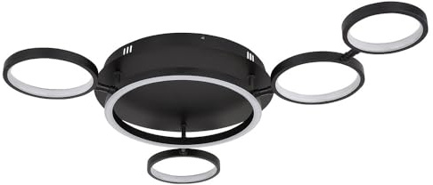Deckenlampe schwarz LED Wohnzimmerleuchte Designlampe Deckenleuchte Ringe verstellbar, Metall schwarz matt, 29W 1360lm warmweiß, LxH 79 x 11,5 cm