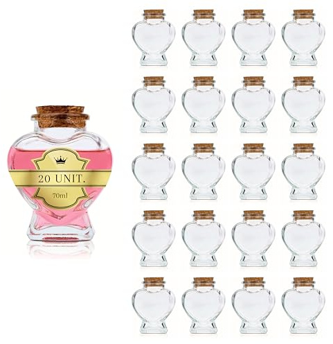 Espirito Rebelde 20 Fioles Magiques en Forme de Cœur 70ml avec Bouchon en Liège | Décoration, Cadeaux et Souvenirs de Mariage | Fiole de Potions