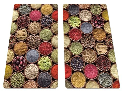 Ceranfeldabdeckung 60x52cm (2 Stück, je 30x52) Herdabdeckplatten Induktion Herdschutz Deko Glasplatte Schneidebrett Sicherheitsglas Spritzschutz (Gewürze)