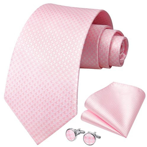 HISDERN Herren Hochzeit Krawatten und Einstecktuch Solide Krawatte Manschettenknöpfe Set