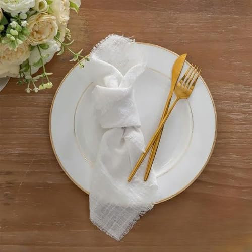 TAMUNI 3/6/12/24 Stück 42 x 42 cm senffarbene Gaze-Stoffservietten Baumwoll-Geschirrtuch Servilletas rustikale Boho-Cheesecloth-Servietten mit Fransenquaste für Hochzeit