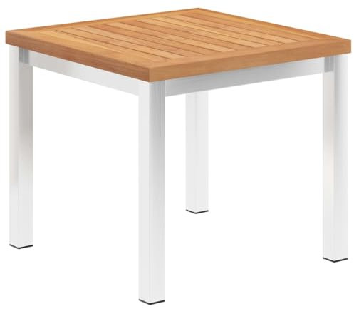 ULUYYUC Tisch Garten Terrasse Esstisch Cafetisch Bartisch TischGarten-Beistelltisch 45 x 45 x 38 cm Teak Massivholz Edelstahlgeeignet für Balkone, Terrassen und Laubengänge