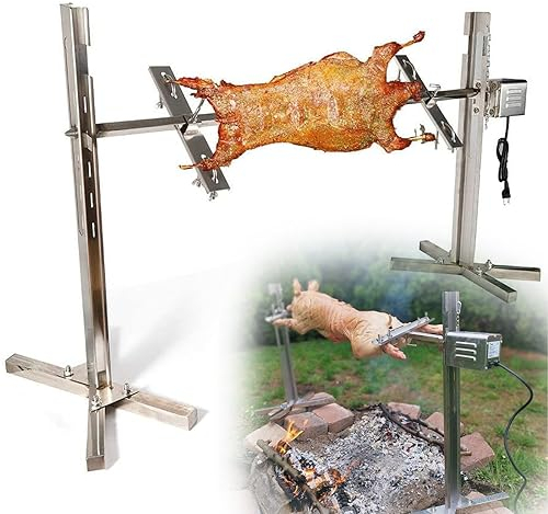 Miuxe Kit Barbacoa Automática Grande De Acero Inoxidable Motor Eléctrico Universal Barbacoa Asador Kit Al Aire Libre Camping Parrilla Herramientas con Asador Varillas Horquillas, para Cerdo Asador