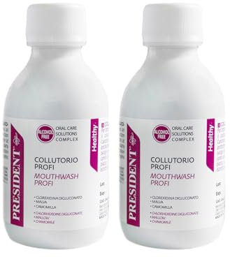 President KIT 2 COLLUTORIO PROFI con Clorexidina 0.20%. Contrasta la formazione di Placca, Carie e Gengiviti. Ideale dopo interventi chirurgici. Azione antibatterica. Senza Alcool. 2X200ml