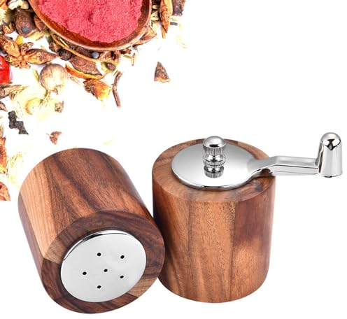 AADDFDD Moulin à poivre à manivelle en bois + salière, moulin à poivre en bois d'acacia avec noyau en céramique, outil d'assaisonnement rechargeable et réutilisable (ensemble marron)