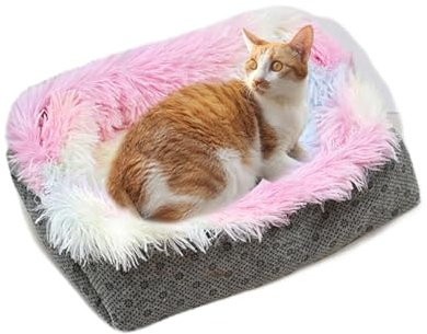Katzenbett Kuschelbett Hundebett Sanft Katzenkissen Haustiermatratze Plüsch Flauschig Waschbar Wärmematte für Kleinen Hunde/Katze/Hasen, 60CM X 55CM, Bunt