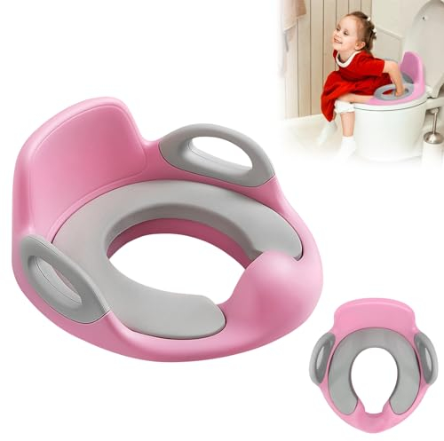 TWOLIIN Kinder Toilettensitz für Jungen und Mädchen, WC Sitz Kindertoilettensitz Toilettentrainer Toilettenaufsatz mit Kissengriff Spritzschutz und Rückenlehne (Rosa + Grau)