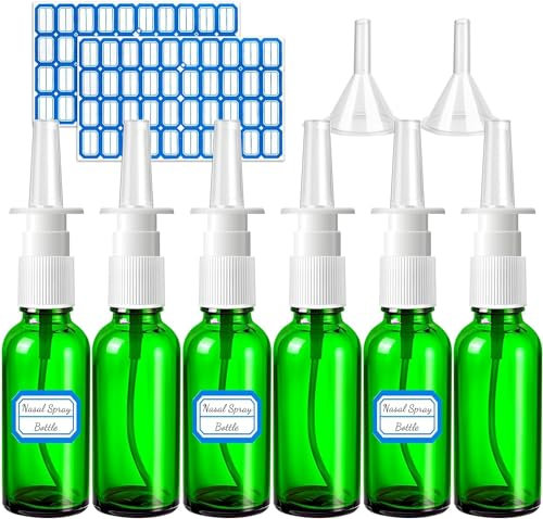 TCSYLSC Paquete de 10 atomizadores nasales vacíos, 30 ml, paquete de 6 pulverizadores de niebla fina recargables verdes con 2 embudos y 2 etiquetas