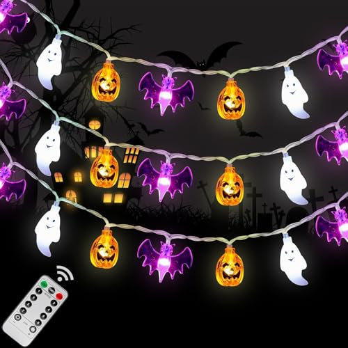 GEERDAN Halloween Deko, 4.5M Halloween Fensterdeko mit Kürbis, Geister, Fledermaus Anhänger, für Innen Außen Party Garten