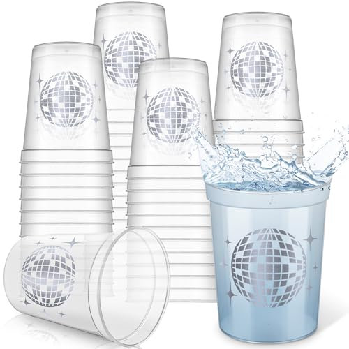 Uiifan 30 Pcs Disco Ball Cups Disco Party Favor 16 oz Reusable Plastic Bachelorette Cups for Cowgirl Birthday Wedding Bridal Shower70s 80s 90s Supplies(Clear)