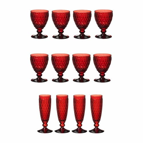 Villeroy & Boch Boston Coloured - Lot de 12 verres à eau (400 ml), verres à vin blanc (230 ml) et flûtes à champagne (145 ml) pour 4 personnes - Verre en cristal - Passe au lave-vaisselle
