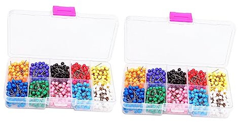 Lurrose 500 Stück Kunststoff-Push- Pro Box 2 Boxen Mit Map-Tacks Zum Öffnen Von Map-Tacks Zum Drücken Für Büro Schule Kunst