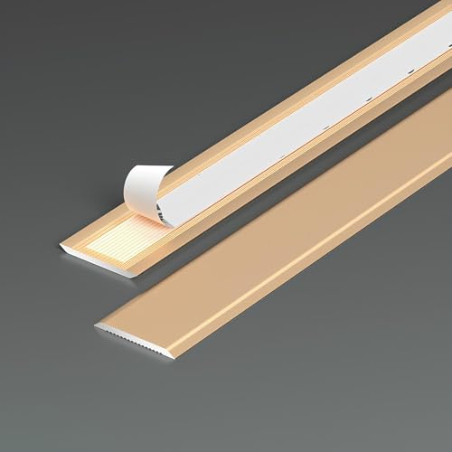 Selbstklebend Bodenübergangsstreifen Eloxierte Aluminium Übergangsprofil, 1.2/1.5/2/3.5/6cm Breite Zierleisten Und Boden-Übergangsstreifen Verbinden Sie Ihre Böden Nahtlos(Gold,2 * 90cm)