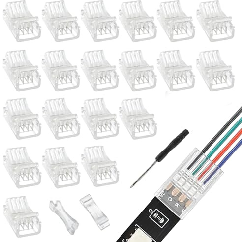 EPLZON 4Pin 10mm Conector de Tira LED Conector rápido de luz de Cinta LED conectores led sin Soldadura para Tira LED monocromática SMD 5050/5630 de 10mm Ancho(20piezas)