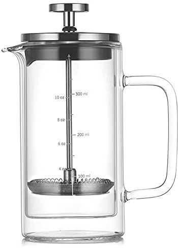 Diheohg Prensa de Vidrio de Borosilicato de Doble Capa Filtro de Prensa Aparato de Café Cafetera Francesa con Escala