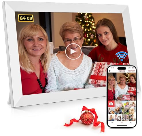 Digital Photo Frame 10.1 Inch Wifi Built-in 64GB, 1280x800 HD IPS Touch Screen- Smart Electronic Digital Picture Frame, Memory Auto-Rotate, Wall Mountable, Micro SD, Share Photos/Videos (White)