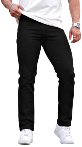 GINGTTO Hombre Vaqueros Skinny Elásticos Slim Fit Pantalón Ajustado Denim Jeans para Hombres Negro 33W/32L