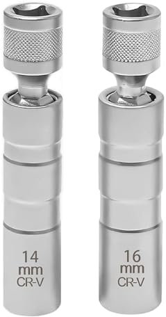 QUIIEOSKIA Douille à Bougie, 2 clés à Bougie 14 mm + 16 mm, Douille de Bougie D'allumage Pivotante Magnétique,Clé à Douille Flexible 3/8, Retrait de Douilles à Bougies pour Automobile Moto Outil