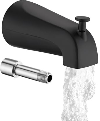 All Metal Bathtub Spout with Diverter, 5.3 Inch Tub Spout, Fits 1/2 Copper Slip-On and 1/2 or 3/4 IPS Threaded Pipes, Easy Lift to Switch, Leak-Free, Easy DIY Installation(Matte Black)