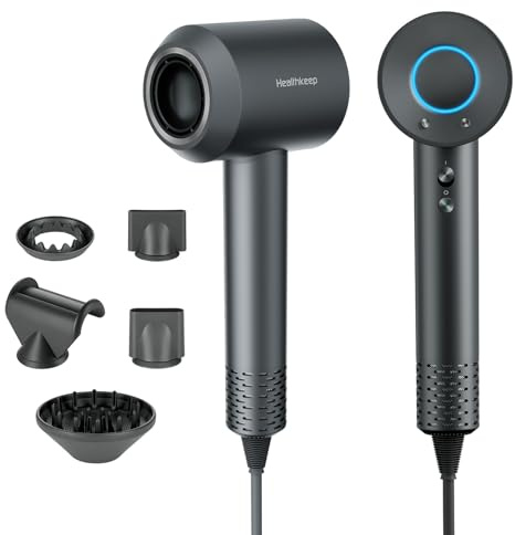 Healthkeep Föhn Haartrockner mit 5 Diffusor | Ionen Fön von 120.000 U/min Schnelles Trocknen, 70dB Geräuscharme Thermocontrol Föhn, Styling Aufsatz, Magnetische Düse, Überhitzungsschutz