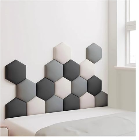 DECAKE 17 Pack Upholstered Wall Panels, Hexagon Self-Adhesive Nursery Decor Wall Padded, 3D Anti-collision Wall Stickers Wall Mounted Headboard Wall Padding (Color : C, Size : 120x70cm)