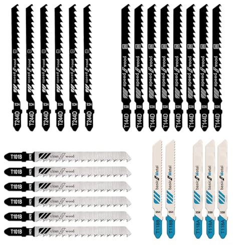 25tlg T-Schaft Sägeblätter Stichsäge, Stichsägeblätter Set, Stichsägen Zubehör für Holz Kunststoff und Metall