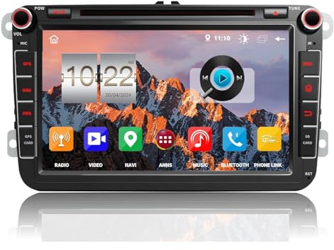 QIIKEN 4G+64G 8 Android 13 Autoradio mit Navi für VW T5 Golf 5 6 Polo Sharan Seat Passat Tiguän, Doppel din Radio IPS Bildschirm Mediareceiver mit CarPlay Android Auto Bluetooth PDC RDS CD Kamera