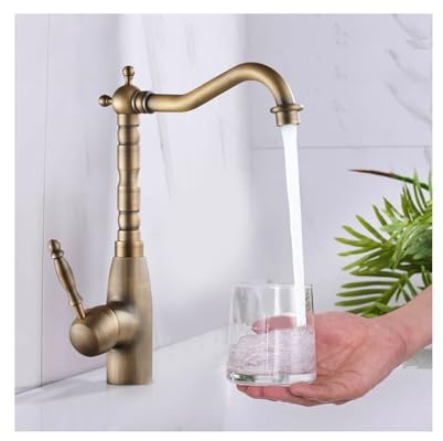 Retro Armatur Küchenarmatur Messing Antik｜Nostalgie Waschtischarmatur Hoch 23cm mit 360° Schwenkbar｜Bronze Wasserhahn Vintage Mischbatterie für Bad｜Einhebelmischer 0.5-0.7MPa｜ inkl. Schläuche