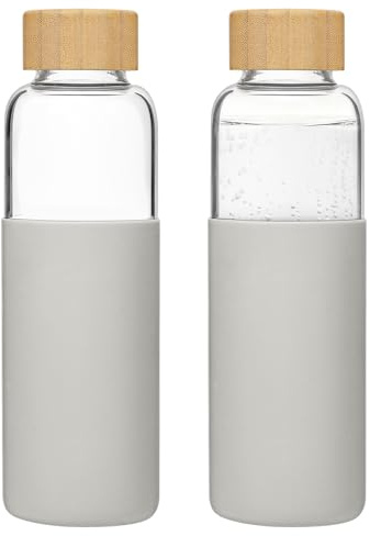 LIMILI 2 pack 500ML Glass Water Bottles With Bamboo Lids and Silicone Covers, Leak Proof Reusable Drinking Bottles for Hot Cold Drinks, Work, Gym, Home