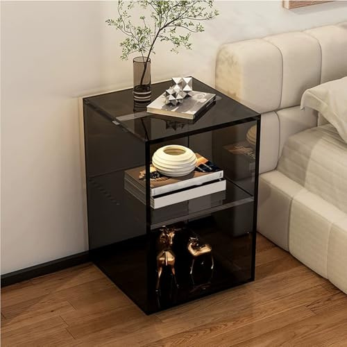 3-Ebenen Acryl Nachttisch mit Integrierter Aufbewahrung，Moderner Transparenter Kompatte Beistelltisch für Wohnzimmer, Schlafzimmer, Kleine Räume(Clear)