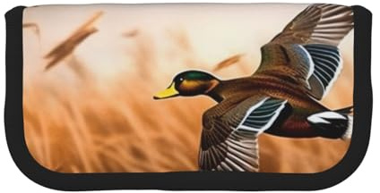Federmäppchen aus bedrucktem Segeltuch, Motiv: Jagd fliegende wilde Enten am See, geräumige Stifttasche für Schule, Büro und Reisen, Jagd fliegende Wildente 4, Einheitsgröße, Schulranzen