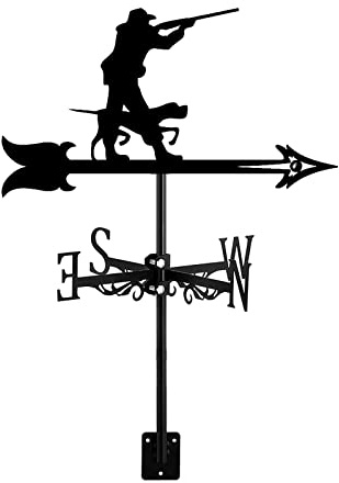 Veleta de Cazador y Perro con Soporte para Techo, indicador de dirección del Viento para Granjas, Jardines de Caza y Decoraciones metálicas.