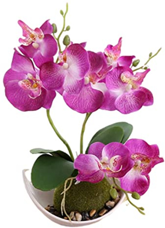 Generico 1 Pezzo Orchidee Artificiali Viola in Vaso Orchidea Farfalla Verdi Finte, Decorazione per Soggiorno, Camera da Letto, Bagno, Fiore Bianco, 27 cm (viola)