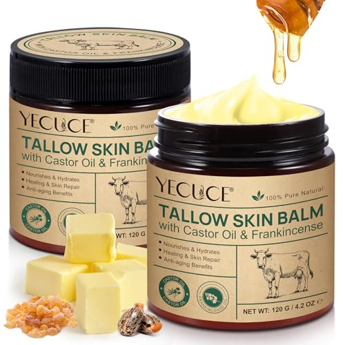 Beef Tallow Creme mit Honig & Weihrauchöl - Whipped Rindertalg Creme aus Grass-Fed Tallow, Natürliche Gesichts & Körperpflege für Trockene und Empfindliche Haut - 120g Skin Care