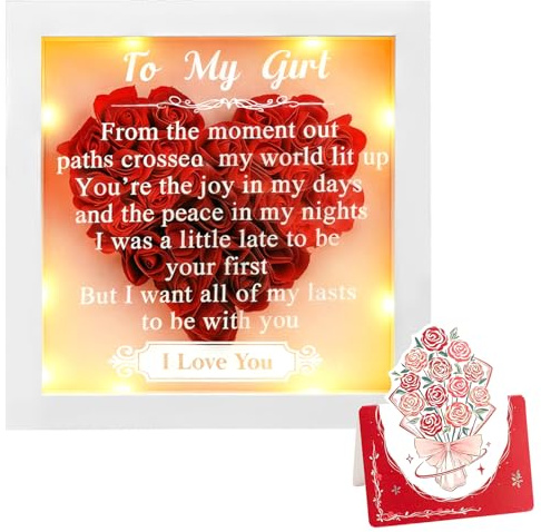 Valentines Gifts for Her Forever Rose Shadow Box | With LED Lights, I Love You Message, Preserved Rose, Greeting Card Included, Anniversary, Birthday, Gift for Girlfriend, Wife