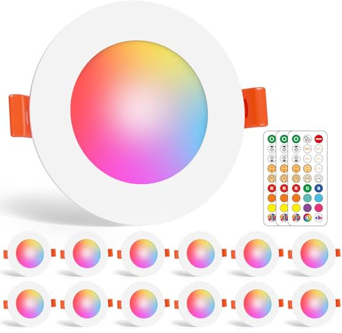 ChangM LED Einbaustrahler RGBW mit Fernbedienung 7W, LED Spots 230V Deckenspots IP44 Einbauspots Flach 2700K-6000K Dimmbar mit Farbwechsel Für Badezimmer Küche 3inch 68mm-85mm 12er-Pack