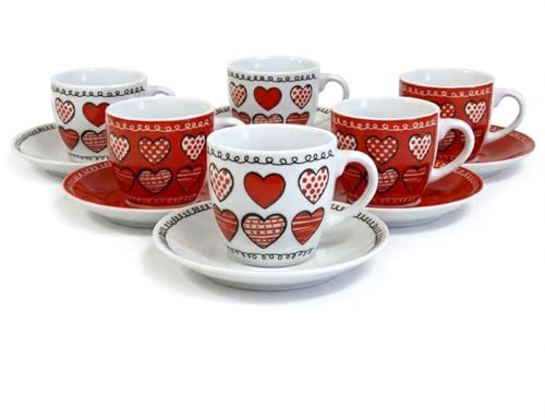 l&j Juego de 6 tazas de café con platillo de colores, juego de tazas de café expreso de porcelana con mango, lavables en lavavajillas, reutilizables vasos para capuchino, leche y té