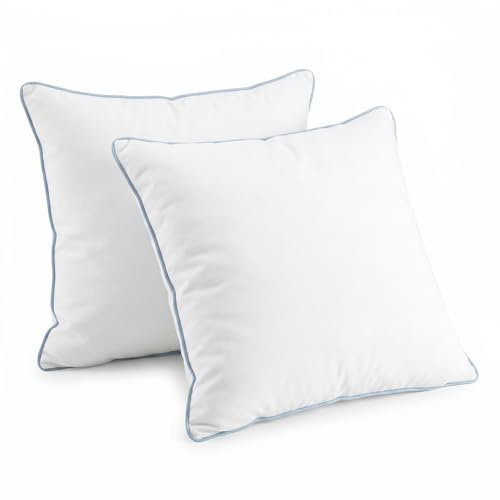 COSYLAND cuscini letto 2 pezzi - cuscini con federa in cotone 40 fili, imbottitura 700 g alternativa alla piuma, morbidi e traspiranti, bordi blu, comfort equilibrato(60 x 60 cm