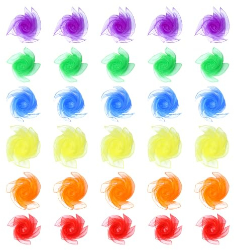 PLLYPE Paños de malabares, 30 unidades, de gasa, de colores, para bailar, hacer malabares, actividades de espectáculos infantiles (6 colores, 60 x 60 cm)
