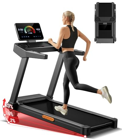 Treadmills for Home with Manual 20% Incline, 14KM/H Foldable Treadmill with Handles, 3.5HP Motor Running Machine for Heavy People, 195KG Weight Capacity, Large Running Belt & Shock Absorption